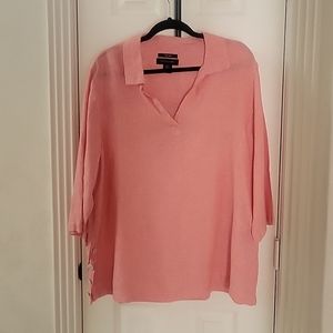 Tahari linen popover 3/4 sleeve coral blouse 2x